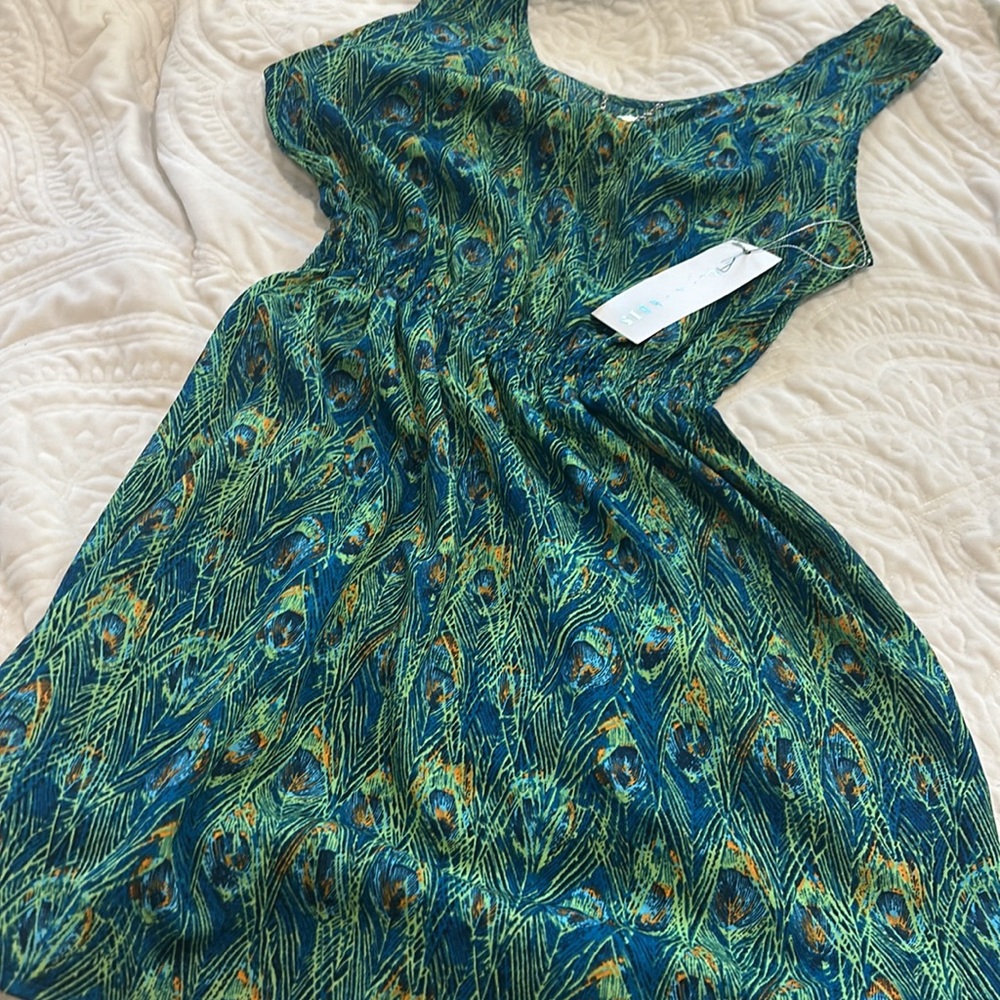 Peacock Feather Print Silky Sundress-sz M-NWT - Picture 10 of 13